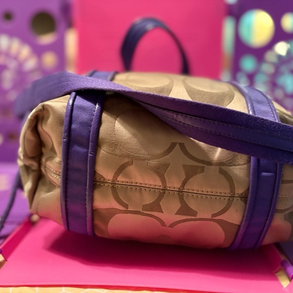 Coach Poppy Tan and Purple Shoulder Bag - Picture 14 of 16
